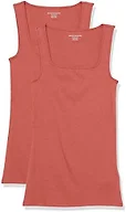 Amazon Essentials Women's Slim Fit Square Neck Ribbed Tank Tops with Stretch, Pack of 2, Brick Red, Medium