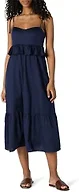 Amazon Essentials Women's Fit and Flare Empire Waist Sweetheart Neck Cotton Sateen Tiered Maxi Dress, Navy, Small