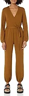 Amazon Essentials Women's Versatile Knit Surplice Jumpsuit with Sleeves, Elastic Waist (Available in Plus Size), Dark Chestnut Brown, X-Small