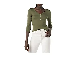 Amazon Essentials Women's Slim Fit Ribbed Knit Long Sleeve Henley T-Shirt, Olive, Small