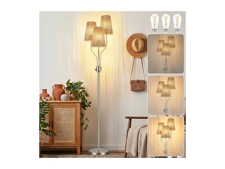 Bairth  Boho Floor Lamp, Farmhouse Rattan 3-Light