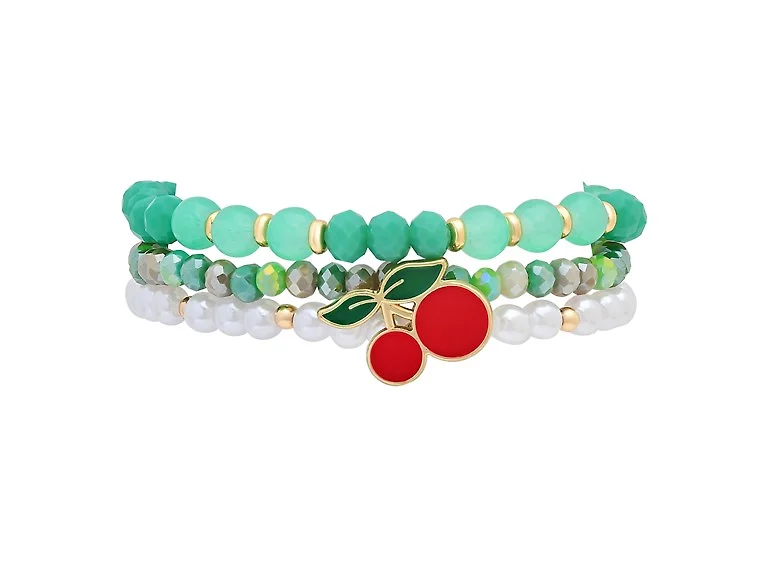 Stretch Beaded Bracelet Stack with Cherry Charm
