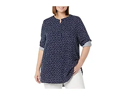 Amazon Essentials Women's Long-Sleeve Relaxed Fit Popover Blouse, Collared Business Casual Work Shirt, Navy Dots, X-Small