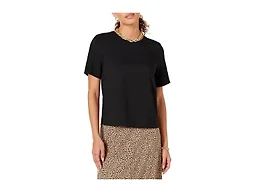 Amazon Essentials Women's Regular-Fit Georgette Short Sleeve Crewneck Top, Black, Large