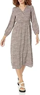 Amazon Essentials Women's Lightweight Georgette Long Sleeve V-Neck Wrap Midi Dress, Fit and Flare, Espresso, Leopard, X-Small