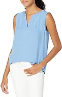 Amazon Essentials Women's Relaxed Fit Sleeveless V-Neck Woven Shirt, French Blue, Medium