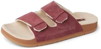 REEF Ojai Two Bar Cozy Womens Slide, Faux Fur Footbed, Full Grain Leather, Cordovan, 8