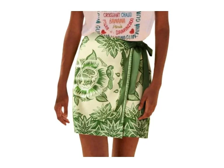 Talakeno Dark Green Floral Wrap Skirt M