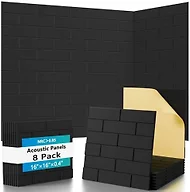 8 Pack Brick Acoustic Panels with Self Adhesive, 16" x 16" x 0.4" High Density Sound Absorbing Foam Panels for Walls, Noise Reduction for Home Studio & Office – Black