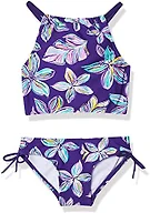 Kanu Surf Girls' Big Charlotte Floral Halter Tankini Beach Sport 2-Piece Swimsuit, Purple, 14