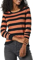 Amazon Essentials Women's Long-Sleeve Lightweight Crewneck Sweater (Available in Plus Size), Black Caramel Rugby Stripe, X-Large