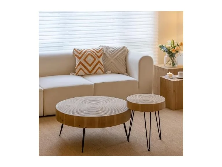 LONYKE 2-Pc Boho Nesting Table Natural