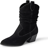 Amazon Essentials Women's Mid Calf Western Fashion Boots with Side Zip, Black, 5.5