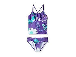Kanu Surf girls Charlotte Flounce Tankini Beach Sport 2-piece Two Piece Swimsuit, Paige Purple Floral, 8 US