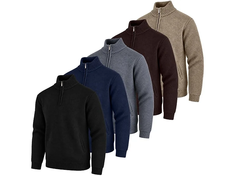 Mens Fleece Quarter Zip Knit Sweaters