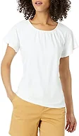 Amazon Essentials Women's Regular-Fit Short Flutter Cape Sleeve Crewneck T-Shirt, White, Large