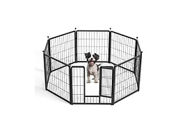 HealSmart Dog Playpen 24 Inch 8 Panels, Multi-Shaped Foldable Metal Pet Pen Fence with Single Gate, Light Weight and Easy to Carry, Black