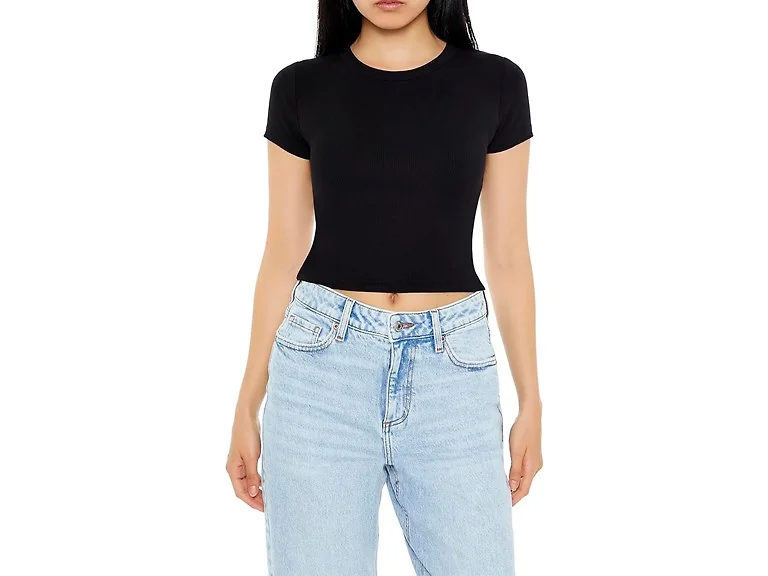 Forever 21 Women (XS) Cropped Rib-knit Tee