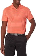 Amazon Essentials Men's Moisture Wicking Golf Polo Shirt, Short Sleeve, Slim-Fit, Quick-Dry, Active Wear, Coral Stripe, Large