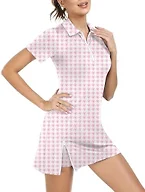 FKEEP Women's Tennis Golf Dress Outfits Athletic Workout Dress with Shorts and Pocket Sport Dresses (Pink Plaid, XXL)