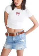 Aeropostale Women's Western Journey Baby Tee, Heart, Ivory, XX-Large