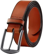 KM Legend Mens Leather Dress Belt for Work Business and Casual, Boston Brown, 44 US