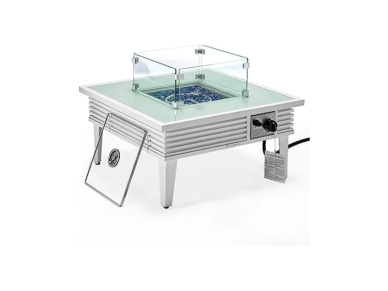 LeisureMod Walbrooke Modern Outdoor Square Fire Pit Table White