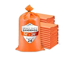 Heavy Duty Sand Bags Pack of 24, Bright Orange Empty Sandbags with Built-In Ties, Woven Polypropylene UV Protection 1600 Hours, Fillable Bags for Flood Control, Weight, 14x26 inches, 50 Pounds Volume