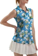 FKEEP Women's Sleeveless Polo Golf Tennis Shirt Tank Tops T-Shirts V-Neck with Collar Quick Dry Workout Athletic (White Flowers, M)