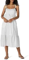 Amazon Essentials Women's Fit and Flare Empire Waist Sweetheart Neck Cotton Sateen Tiered Maxi Dress, White, Large