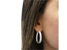 Yeidid 925 Sterling Silver Diamond Cut Oval Hoop Earrings