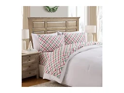 Hallmark - Holiday Sheets, 4-Piece Soft Brushed Cotton Sheet Set with Matching Pillowcase (Joy to the World Plaid Multi, Full)