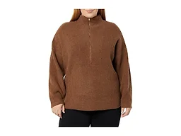 Amazon Essentials Women's Sweaters, Dressy Casual, Mid Gauge Stretch, Half Zip, Polo Collar, Chocolate Heather, Medium
