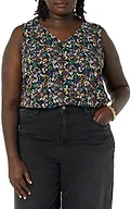 Amazon Essentials Women's Regular-Fit V Neck Sleeveless Layering Tank Top (Available in Plus Size), Black Ditsy Floral, Small