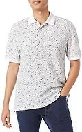 Amazon Essentials Men's Regular-Fit Cotton Pique Polo Shirt, Short Sleeve (Available in Big & Tall), White/Navy Micro Geo, X-Small