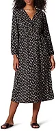 Amazon Essentials Women's Lightweight Georgette Long Sleeve V-Neck Wrap Midi Dress, Fit and Flare, Black, Bouquet Floral, Medium