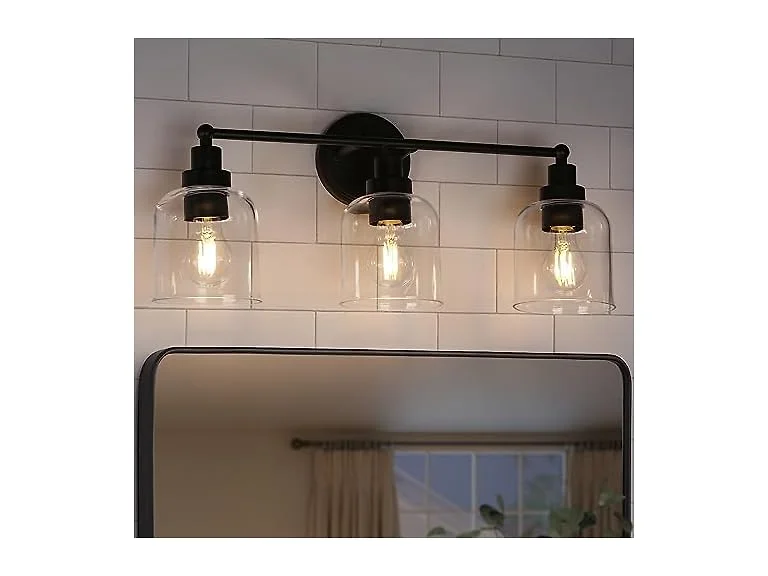 GEPOW Bathroom Wall Light Fixtures, 3-Light Black (Open Box)