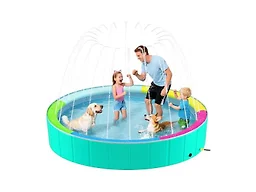Heeyoo Foldable Dog Pool with Sprinkler for Large Dogs, Portable Hard Plastic PVC Pet Bathing Tub, Outdoor Collapsible Swimming Pool for Pets, 120'' x 20''
