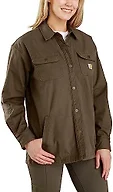 Carhartt Women's Rugged Flex Loose Fit Canvas Fleece-Lined Shirt Jac, Tarmac, 1X