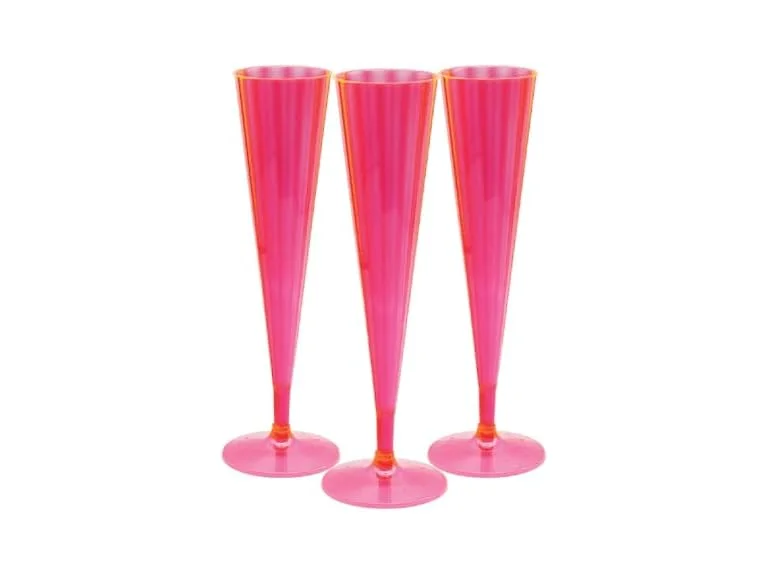 40Count Hard Plastic Twopiece 5 oz Champagne Flutes, Neon Pink