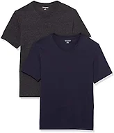 Amazon Essentials Men's Cotton Short-Sleeve V-Neck T-Shirts, Pack of 2, Navy/Charcoal Heather, X-Small