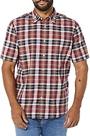 Amazon Essentials Men's Short-Sleeve Regular-Fit Stretch Poplin Shirt Shirt, -Red/Multicolor, Plaid, Small