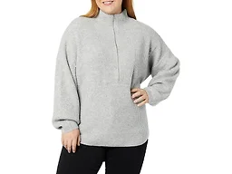 Amazon Essentials Women's Sweaters, Dressy Casual, Mid Gauge Stretch, Half Zip, Polo Collar, Grey Heather, Large