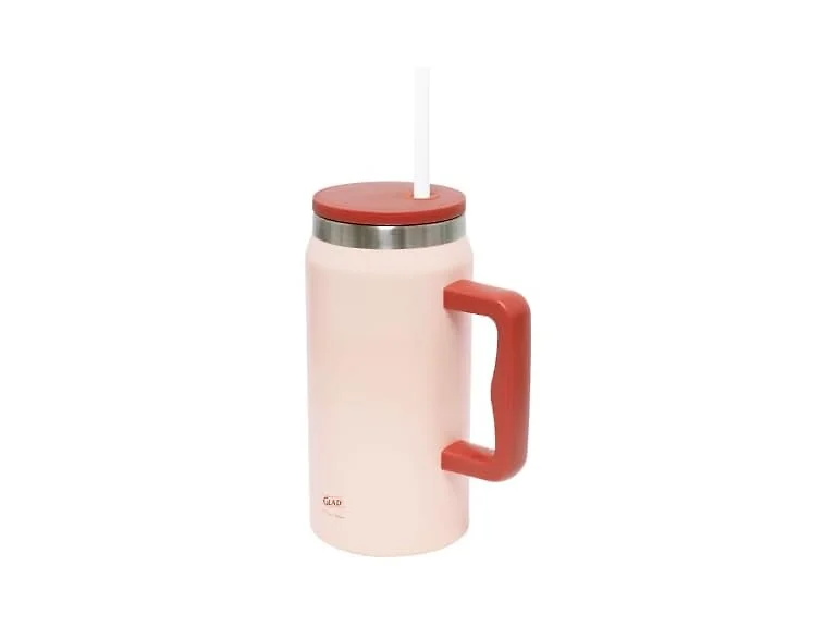 Glad Pioneer Stainless Steel Tumbler with Lid and Straw, 47oz, Rust