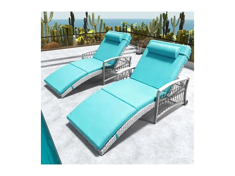 zzwhom 8001 ZZWHOM Wicker Outdoor Chaise Lounge Set of 2