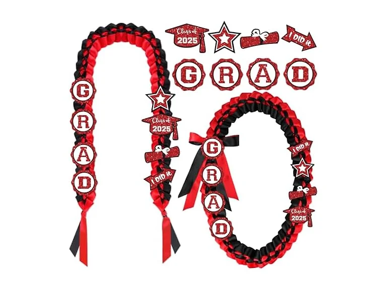 Red and Black Graduation Lei 2024 Silk