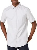 Amazon Essentials Men's Slim-Fit Short Sleeve Stretch Oxford Shirt with Pocket, Light Grey, Small