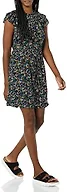 Amazon Essentials Women's Relaxed Fit Lightweight Georgette Split Neck Flutter Sleeve Shift Dress, Black Ditsy Floral, Large