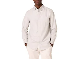 Amazon Essentials Men's Slim-Fit Long-Sleeve Stretch Oxford Cloth Shirt with Pocket, Collared, Light Grey, X-Small