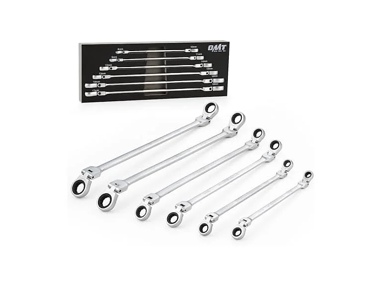 OMT 6Pc Metric Extra Long Flex-Head Ratcheting Wrench Set